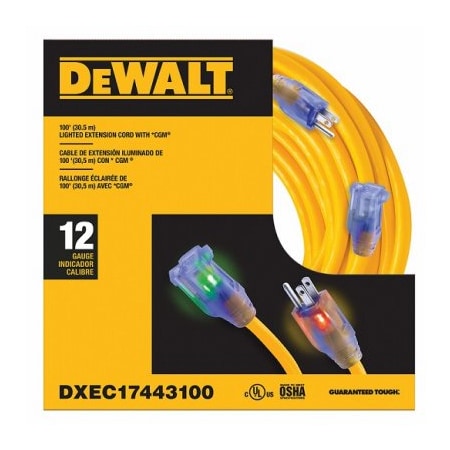 Century Wire & Cable SJTW Extension Cord, 12 AWG, 12/3, 1 Outlets, Yellow, 100 ft DXEC17443100